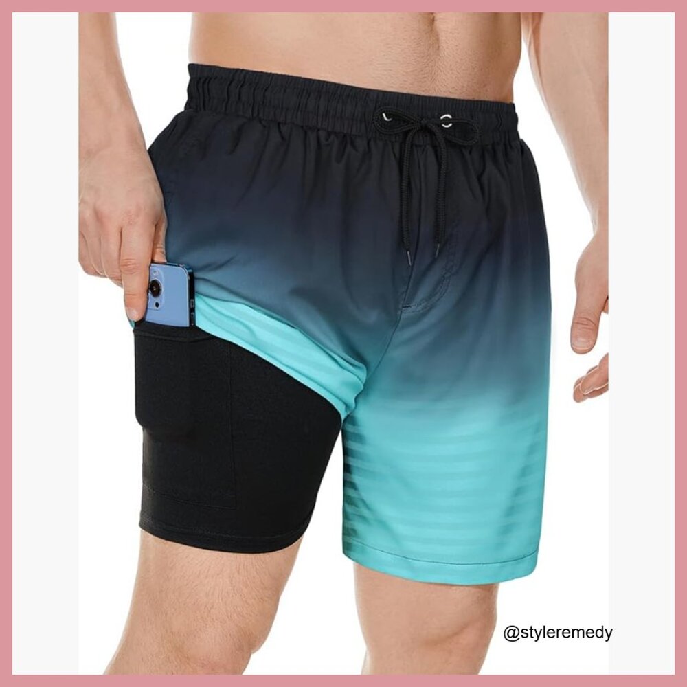 Compression Liner Swim Trunks, Polyester Blend, U… - image 1